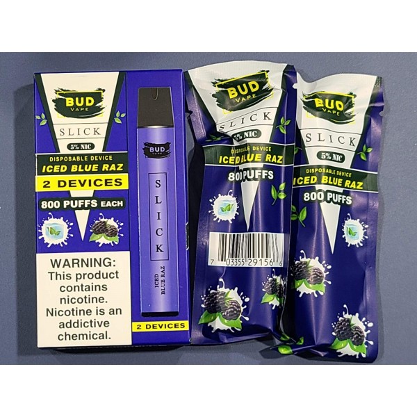 Bud Vape Slick [2 pack] - 1600 puffs - Iced Blue Raz